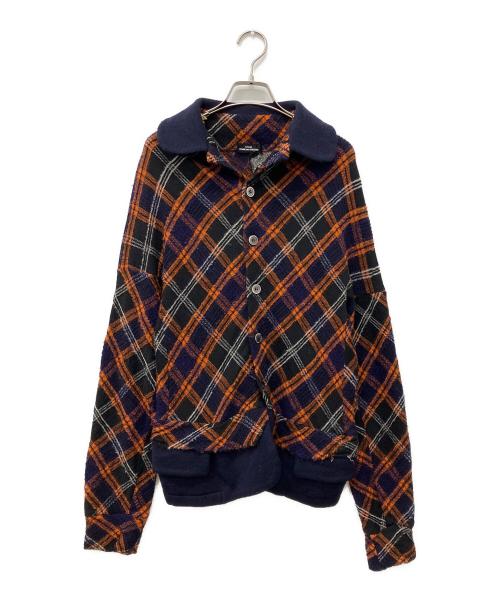 tricot COMME des GARCONS（トリココムデギャルソン）tricot COMME des GARCONS (トリココムデギャルソン) バイアスチェック ウール縮絨卯ドッキングカーディガン ブラック×オレンジ サイズ:Freeの古着・服飾アイテム
