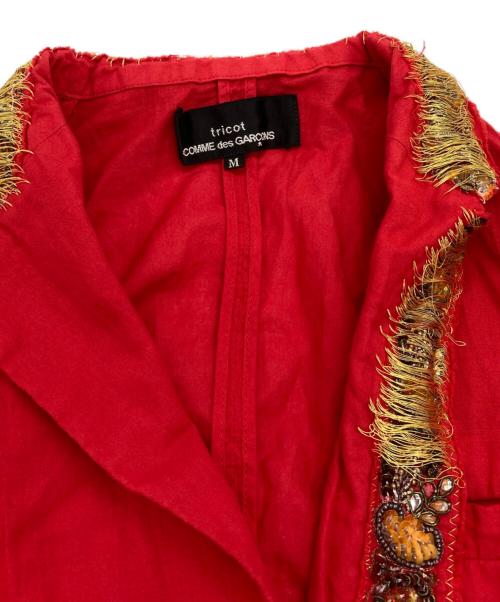 tricot COMME des GARCONS（トリココムデギャルソン）tricot COMME des GARCONS (トリココムデギャルソン) ビジュー装飾ジャケット レッド サイズ:Mの古着・服飾アイテム