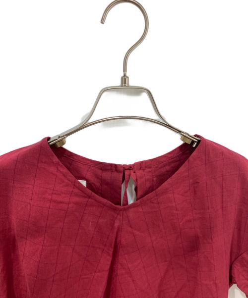 gasa*grue（ガサ）gasa*grue (ガサ) ピンク郵便局 Aラインワンピース pink check　41231-03211b ワインレッド サイズ:Freeの古着・服飾アイテム