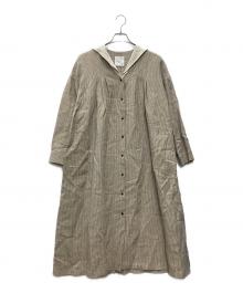 magali（マガリ）の古着「オーバーダイリネン・セーラー襟ワンピース」｜ベージュ/ストライプ