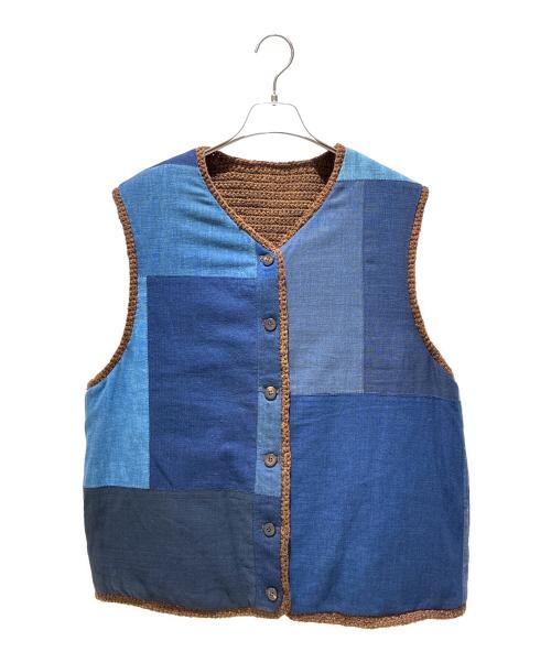 VISVIM（ビズビム）VISVIM (ビズビム) CROCHET KNIT VEST (N.D.) ブラウン×ネイビー サイズ:4の古着・服飾アイテム