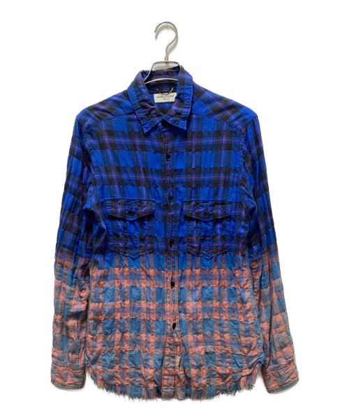Saint Laurent Paris（サンローランパリ）Saint Laurent Paris (サンローランパリ) カットオフチェックシャツ ブルー×オレンジ サイズ:Ｍの古着・服飾アイテム
