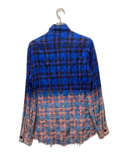 Saint Laurent Paris（サンローランパリ）Saint Laurent Paris (サンローランパリ) カットオフチェックシャツ ブルー×オレンジ サイズ:Ｍの古着・服飾アイテム