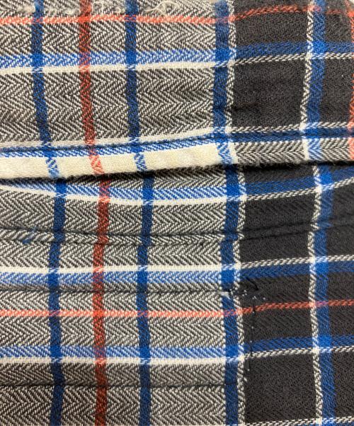 Saint Laurent Paris（サンローランパリ）Saint Laurent Paris (サンローランパリ) フレイドヘムブリーチ加工グラデーションチェック長袖シャツ ネイビー×レッド サイズ:Mの古着・服飾アイテム