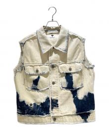 Christian Dior（クリスチャン ディオール）の古着「BEE刺繍ブリーチデニムベスト012V04A3934」｜インディゴ×ホワイト