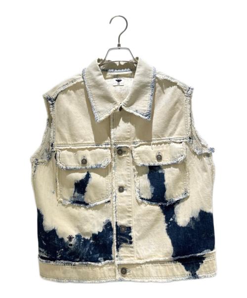 Christian Dior（クリスチャン ディオール）Christian Dior (クリスチャン ディオール) BEE刺繍ブリーチデニムベスト012V04A3934 インディゴ×ホワイト サイズ:34の古着・服飾アイテム