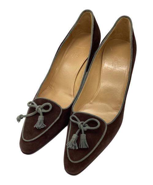 HERMES（エルメス）HERMES (エルメス) リボン スウェードパンプス ブラウン サイズ:38の古着・服飾アイテム