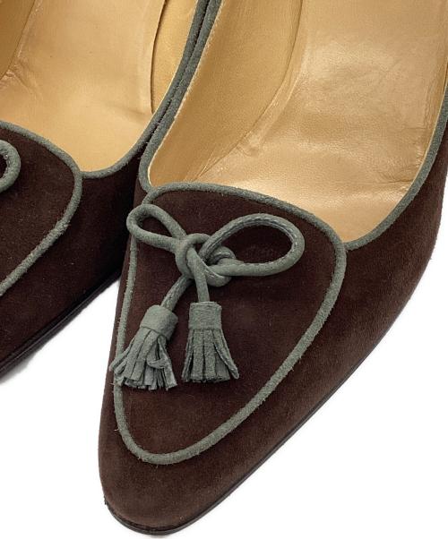 HERMES（エルメス）HERMES (エルメス) リボン スウェードパンプス ブラウン サイズ:38の古着・服飾アイテム