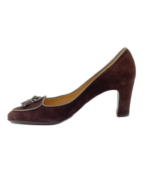 HERMES（エルメス）HERMES (エルメス) リボン スウェードパンプス ブラウン サイズ:38の古着・服飾アイテム