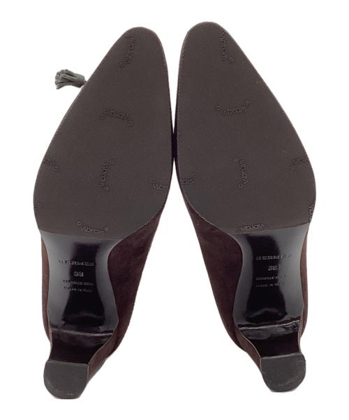 HERMES（エルメス）HERMES (エルメス) リボン スウェードパンプス ブラウン サイズ:38の古着・服飾アイテム