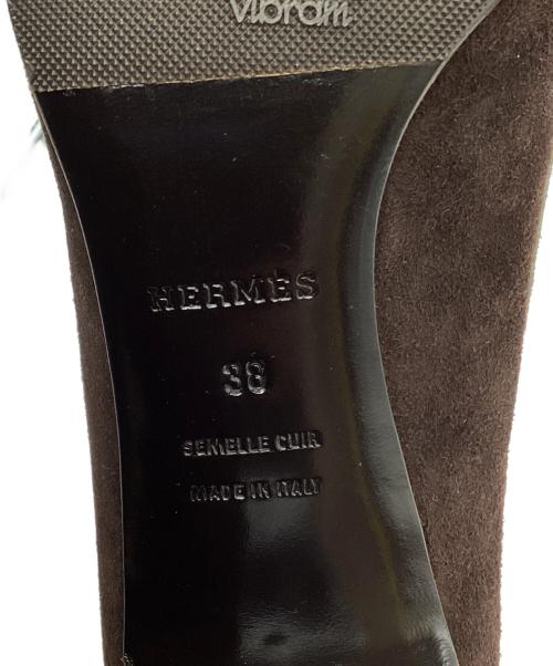 HERMES（エルメス）HERMES (エルメス) リボン スウェードパンプス ブラウン サイズ:38の古着・服飾アイテム