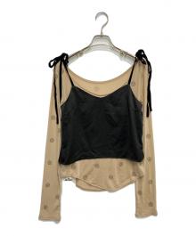 Lily Brown×MARY QUANT（リリーブラウン×マリークヮント）の古着「デイジー柄シアーチュールトップス」｜ベージュ