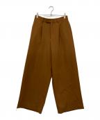 SOFTHYPHENソフトハイフン）の古着「DOUBLE CLOTH TUCKED EXTRA WIDE PANTS」｜ブラウン