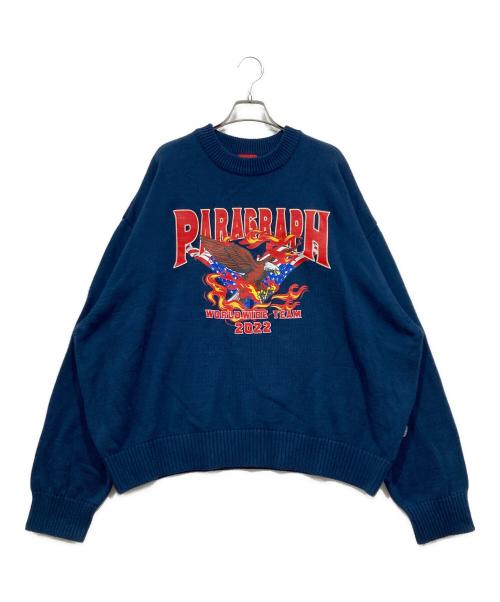 paragraph（パラグラフ）paragraph (パラグラフ) プリントコットンニット ネイビー サイズ:Freeの古着・服飾アイテム