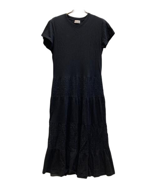RED VALENTINO（レッドヴァレンティノ）RED VALENTINO (レッドヴァレンティノ) レース切替ティアードワンピース ブラック サイズ:Sの古着・服飾アイテム