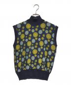 GUCCIグッチ）の古着「ニット切替ノースリーブシルクブラウス」｜ネイビー