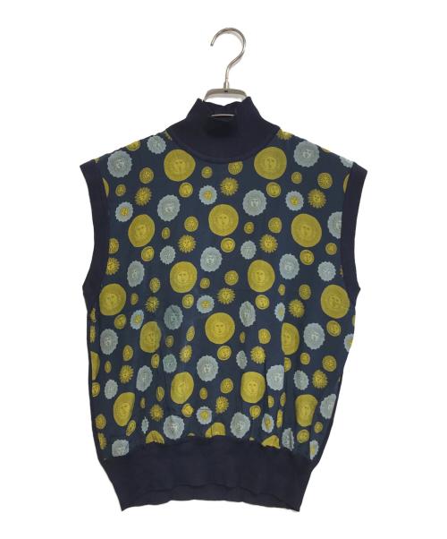 GUCCI（グッチ）GUCCI (グッチ) ニット切替ノースリーブシルクブラウス ネイビー サイズ:Lの古着・服飾アイテム