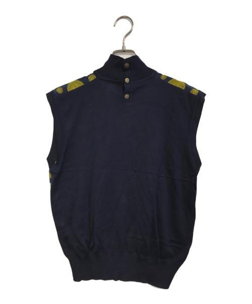 GUCCI（グッチ）GUCCI (グッチ) ニット切替ノースリーブシルクブラウス ネイビー サイズ:Lの古着・服飾アイテム