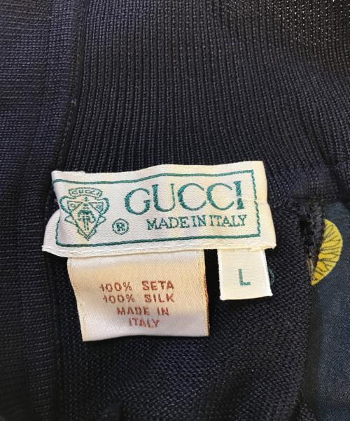 GUCCI（グッチ）GUCCI (グッチ) ニット切替ノースリーブシルクブラウス ネイビー サイズ:Lの古着・服飾アイテム