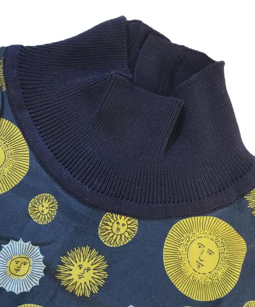 GUCCI（グッチ）GUCCI (グッチ) ニット切替ノースリーブシルクブラウス ネイビー サイズ:Lの古着・服飾アイテム
