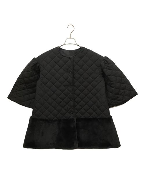 HUIT bouquet（ユイット ブーケ）HUIT bouquet (ユイット ブーケ) エコファー ヘム キルティング コート ブラック サイズ:Mの古着・服飾アイテム