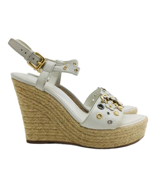 LOUIS VUITTON（ルイ ヴィトン）LOUIS VUITTON (ルイ ヴィトン) ウェッジソールフラワーサンダル ホワイト サイズ:37.5の古着・服飾アイテム