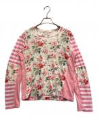 COMME des GARCONSコムデギャルソン）の古着「ボーダー×花柄ロングスリーブカットソー」｜ピンク