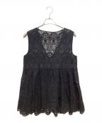 CADUNEカデュネ）の古着「クロシェレースブラウス」｜ブラック