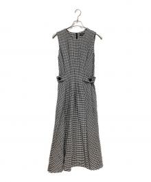 BLENHEIM（ブレンヘイム）の古着「ギンガムチェックベルトデザインワンピース」｜ブラック×ホワイト