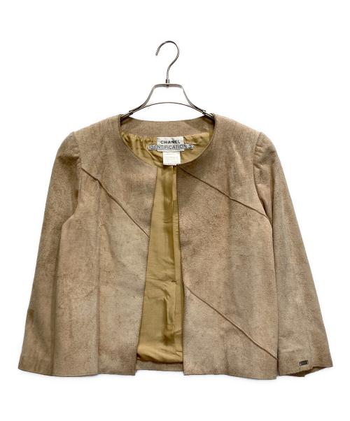 CHANEL（シャネル）CHANEL (シャネル) ノーカラーカーフスキンジャケット ベージュ サイズ:36の古着・服飾アイテム