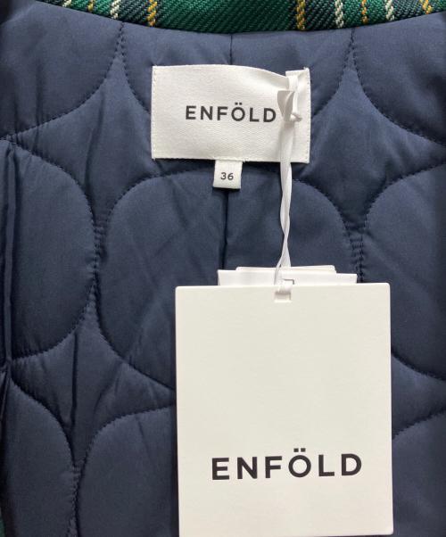 ENFOLD（エンフォルド）ENFOLD (エンフォルド) キルティングチェックコート グリーン×ネイビー サイズ:36の古着・服飾アイテム