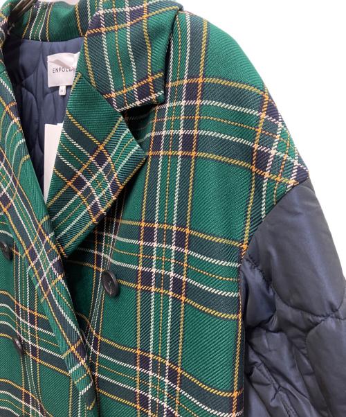 ENFOLD（エンフォルド）ENFOLD (エンフォルド) キルティングチェックコート グリーン×ネイビー サイズ:36の古着・服飾アイテム