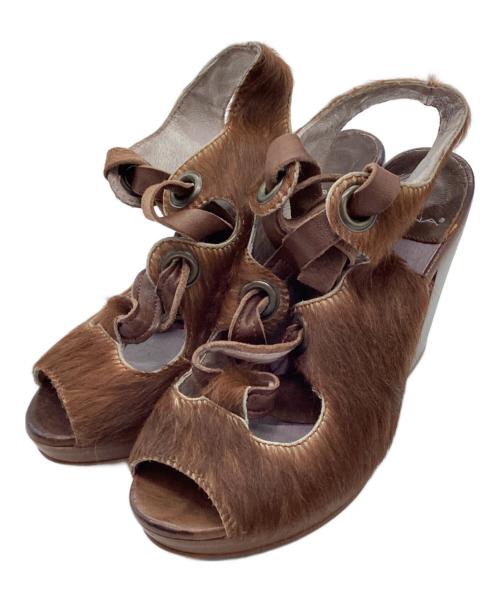 MANA（マナ）MANA (マナ) ハラコサンダル ブラウン サイズ:37の古着・服飾アイテム