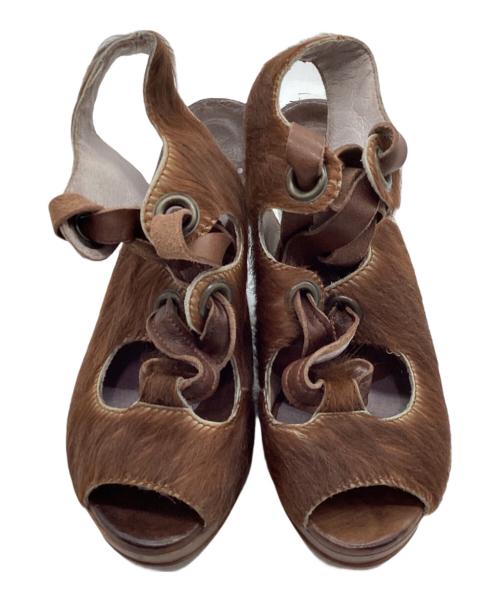 MANA（マナ）MANA (マナ) ハラコサンダル ブラウン サイズ:37の古着・服飾アイテム