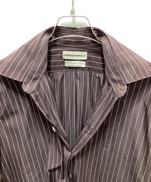 camisas manolo（カミサス マノロ）camisas manolo (カミサス マノロ) ストライプシャツ ブラウン サイズ:46の古着・服飾アイテム