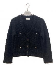 La boutique BonBon（ラブティックボンボン）の古着「ファンシーツイードニットカーディガン」｜ブラック