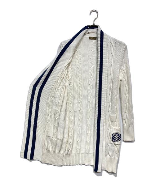 LOEWE（ロエベ）LOEWE (ロエベ) アナグラム チルデン ロングカーディガン ベージュ×ネイビー サイズ:Lの古着・服飾アイテム