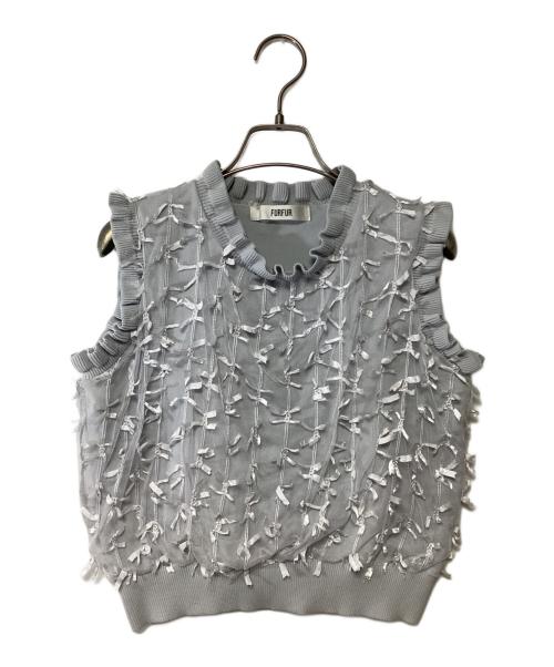 furfur（ファーファー）furfur (ファーファー) リボンマテリアルニットベスト グレー サイズ:Fの古着・服飾アイテム