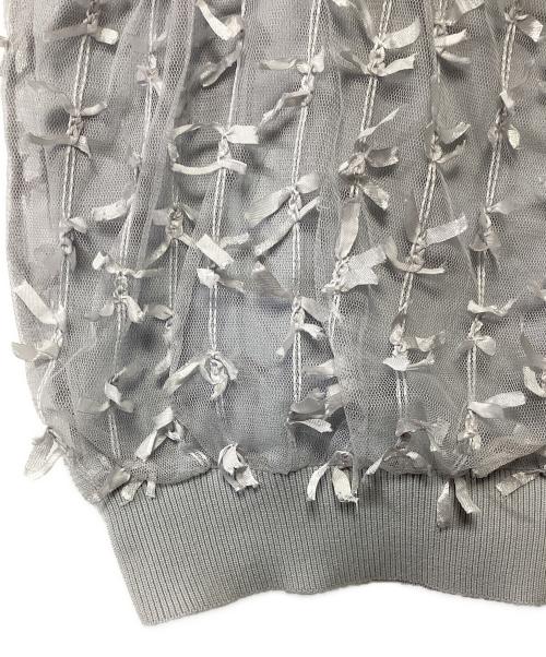 furfur（ファーファー）furfur (ファーファー) リボンマテリアルニットベスト グレー サイズ:Fの古着・服飾アイテム