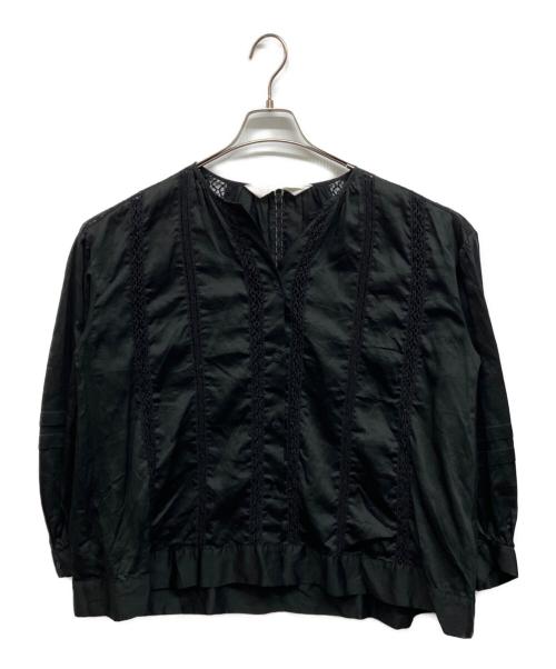 U PHORICA（ユーフォリカ）U PHORICA (ユーフォリカ) 80sコットンサテンギャザーブラウス ブラック サイズ:1の古着・服飾アイテム