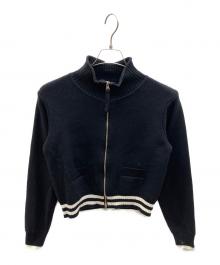 Matin Kim（マーティン・キム）の古着「Spell Point Stripe Knit Cardigan ニットカーディガン」｜ブラック