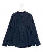 SHIPSシップス）の古着「ストレッチ ジョーゼット プリーツ ブラウス」｜ネイビー