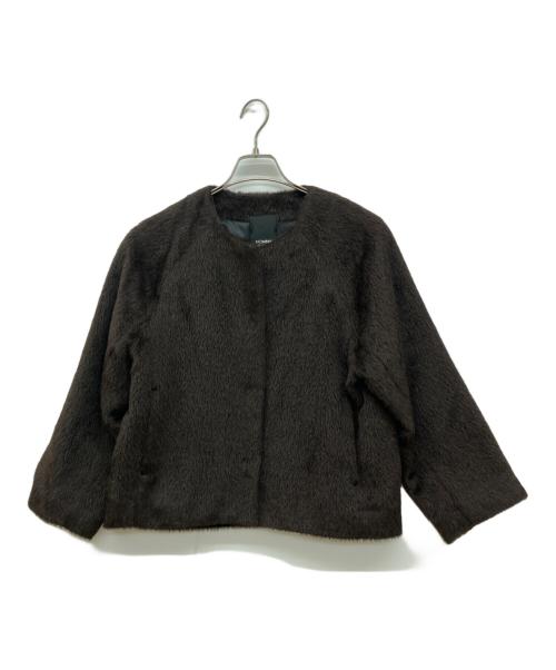 NOMBRE IMPAIR（ノンブルアンペール）NOMBRE IMPAIR (ノンブルアンペール) アルパカ ウール シャギー ノーカラー ジャケット ブラウン サイズ:Freeの古着・服飾アイテム