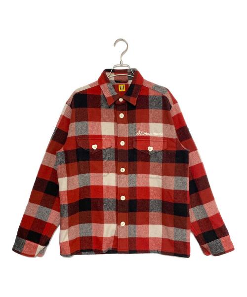 HUMAN MADE（ヒューマンメイド）HUMAN MADE (ヒューマンメイド) WOOL BEAVERBLOCK CHECK SHIRT レッド サイズ:Mの古着・服飾アイテム