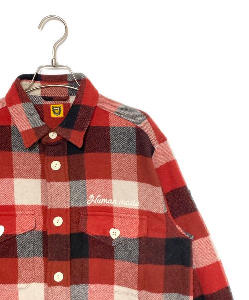 HUMAN MADE（ヒューマンメイド）HUMAN MADE (ヒューマンメイド) WOOL BEAVERBLOCK CHECK SHIRT レッド サイズ:Mの古着・服飾アイテム