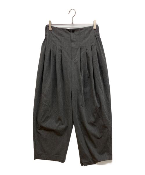 mizuiro-ind（ミズイロインド）mizuiro-ind (ミズイロインド) high waist tuck pants　ハイウエストタックパンツ グレー サイズ:FREEの古着・服飾アイテム