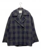 CINOHチノ）の古着「チェックメルトンコクーンコート」｜ネイビー