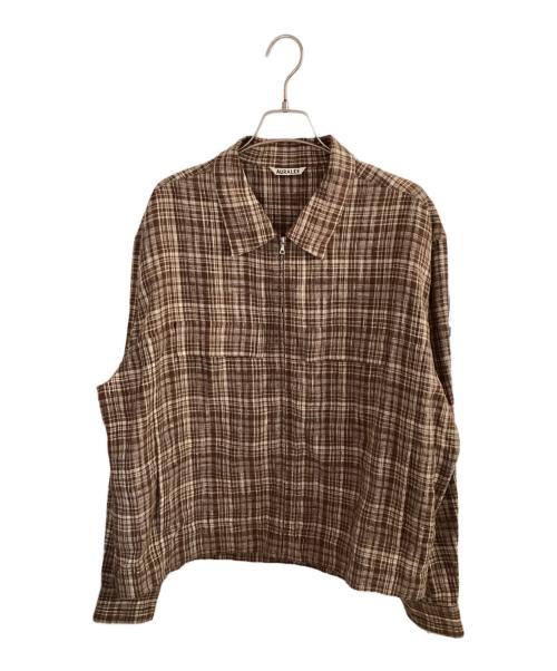 AURALEE（オーラリー）AURALEE (オーラリー) LINEN SILK CHECK ZIP BLOUSON ブラウン×アイボリー サイズ:4の古着・服飾アイテム