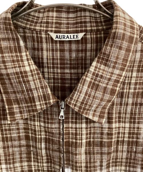 AURALEE（オーラリー）AURALEE (オーラリー) LINEN SILK CHECK ZIP BLOUSON ブラウン×アイボリー サイズ:4の古着・服飾アイテム