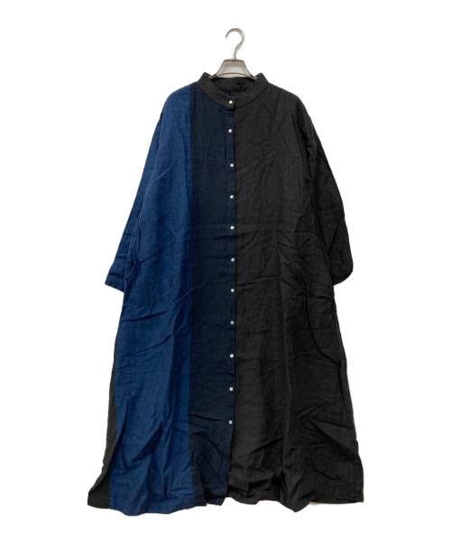 08MAB（ゼロハチマブ）08MAB (ゼロハチマブ) リネン配色ワンピース ブラック×ネイビー サイズ:Free 未使用品の古着・服飾アイテム